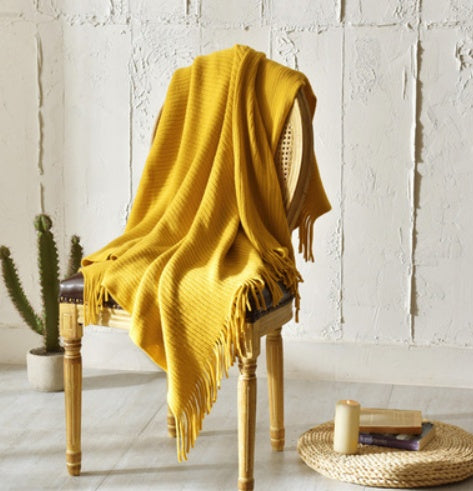 Fringed Knitted Sofa Blanket