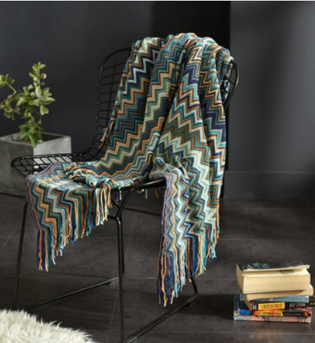 Fringed Knitted Sofa Blanket