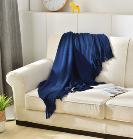 Fringed Knitted Sofa Blanket