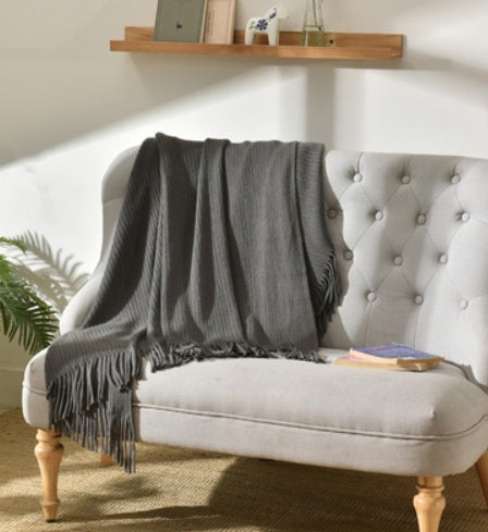 Fringed Knitted Sofa Blanket