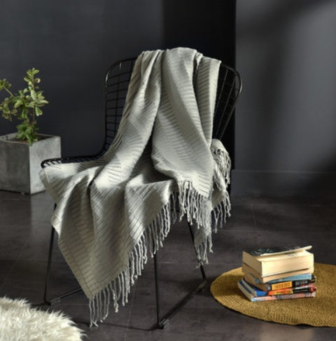 Fringed Knitted Sofa Blanket