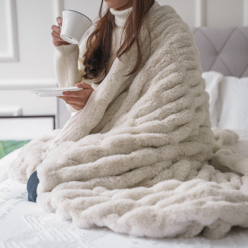 Soft Rabbit Fur Sofa Blanket